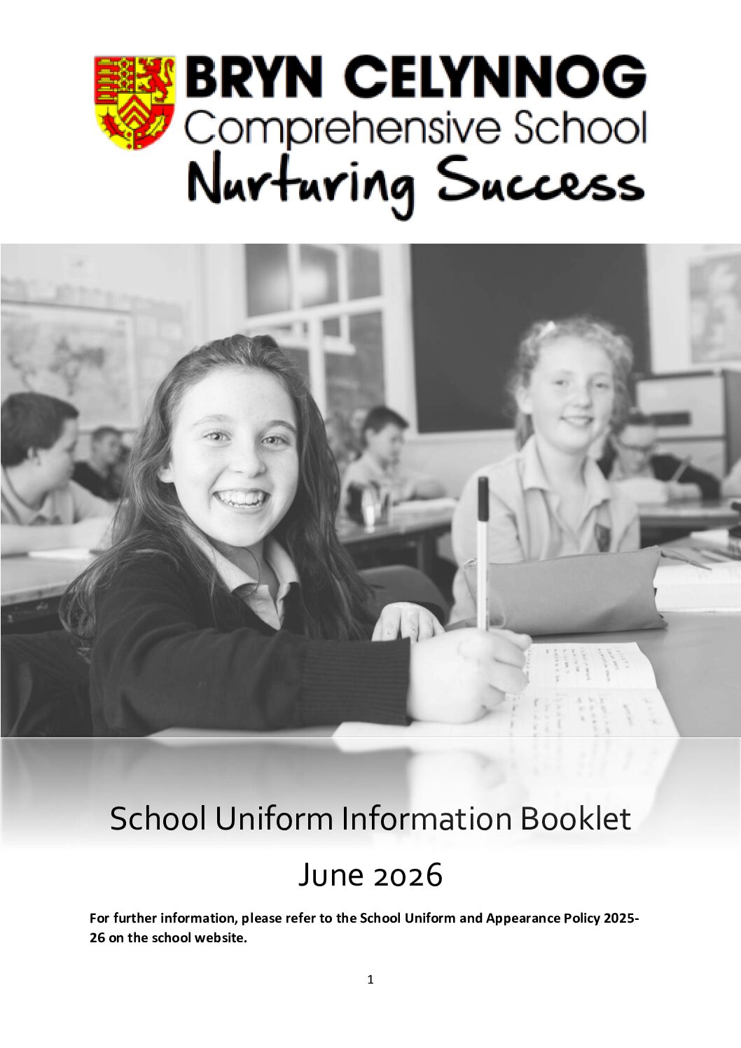 The booklet below contains important information regarding Bryn Celynnog's uniform.